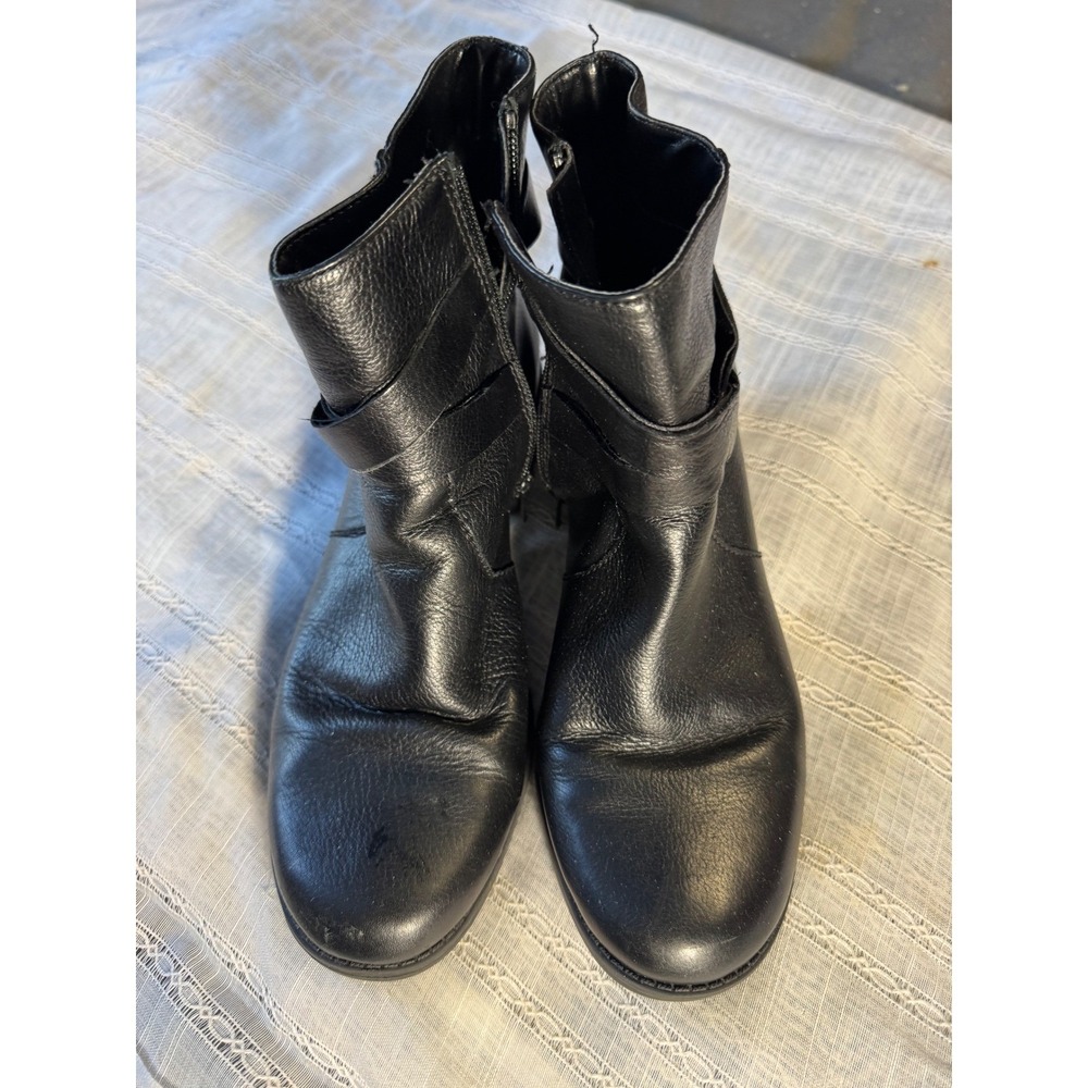 Anne Klein Womens Black Leather Ankle‎ Boots Buckle Strap Side Zip